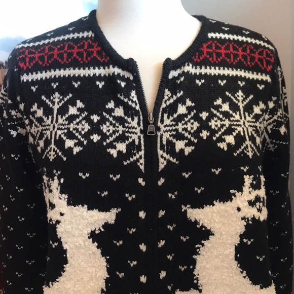 J.Jill Reindeer Holiday Front Zip Sweater Size SM - Picture 2 of 7
